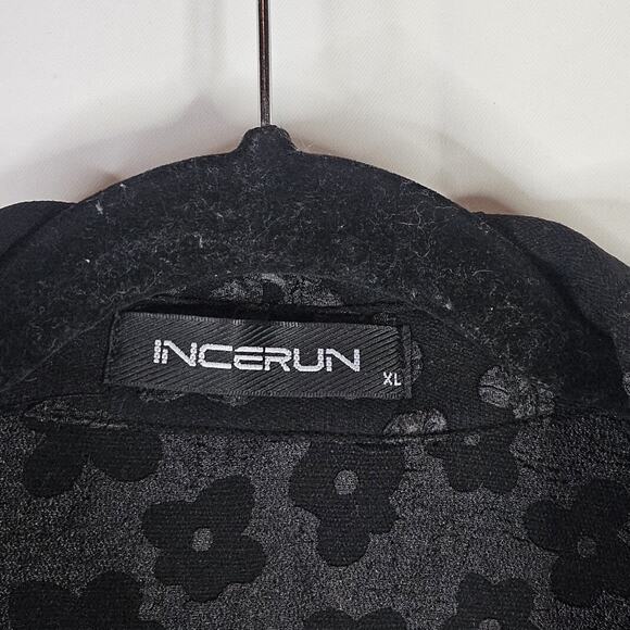 INCERUN Men's Black Floral Jacquard Short-Sleeved Button-Down Shirt XL - Picture 5 of 7